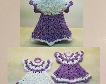 A Pair Of Vintage Crochet Dress Potholders and A Vintage Dress Dish Soap Cover Patterns 380. DIGITAL DOWNLOAD ONLY