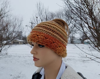 Crochet Cable & Ribbed Messy Bun Hat Beanie Pattern DIGITAL DOWNLOAD ONLY