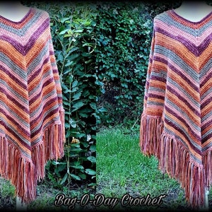 Easy Crochet Poncho Pattern Autumn Stripes Bagoday Crochet Pattern 623 DIGITAL DOWNLOAD ONLY