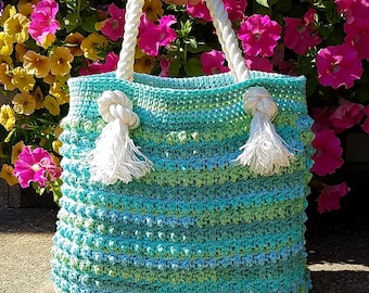 Crochet Blue Ocean Breeze Summer Beach Bag Pattern DIGITAL DOWNLOAD ONLY