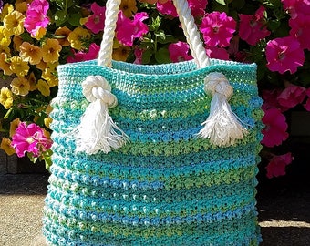 Crochet Blue Ocean Breeze Summer Beach Bag Pattern DIGITAL DOWNLOAD ONLY