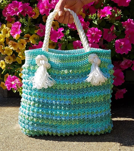 Crochet Blue Ocean Breeze Summer Beach Bag Pattern DIGITAL
