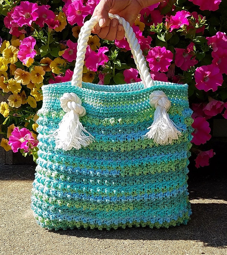 Crochet Blue Ocean Breeze Summer Beach Bag Pattern DIGITAL Etsy