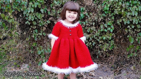 white christmas dresses Santa Bell Dress Crochet Pattern USA – Kerry Jayne Designs Ltd main image 0