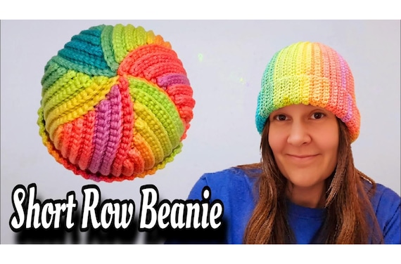 帽子 CROCHEANT Short Ribbon Beanie Crochet Short Row Beanie Hat Pattern: Retro Stripes (digital