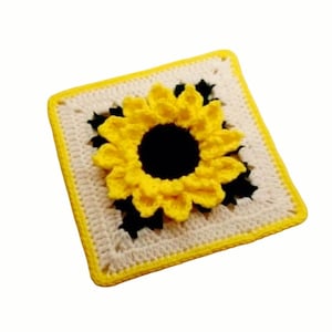 Crochet Sunflower granny square 10" Bagoday Crochet DIGITAL DOWNLOAD ONLY