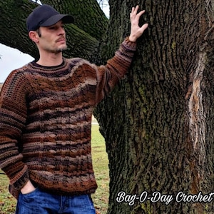 Crochet Sweater Pattern 560 Mens Cable Pullover Sweater Woodland Cables DIGITAL DOWNLOAD ONLY