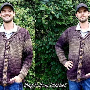 Crochet Mens Cardigan A Sweater For Pat Pattern 527 DIGITAL DOWNLOAD ONLY