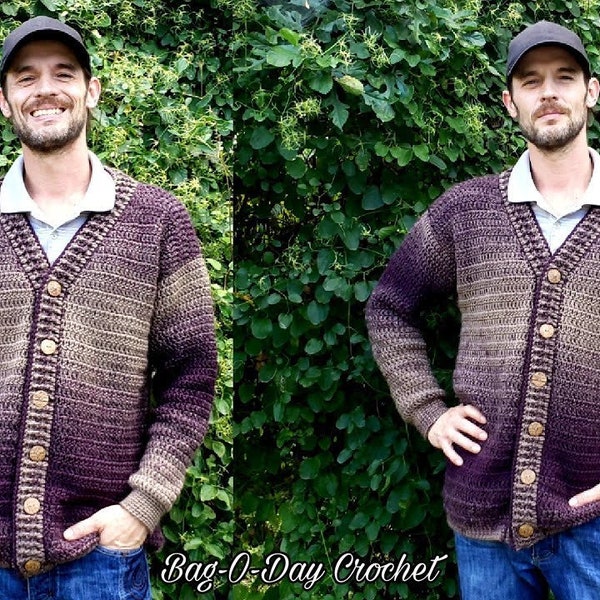 Crochet Mens Cardigan A Sweater For Pat Pattern 527 DIGITAL DOWNLOAD ONLY