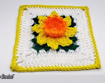 Crochet Daffodil Flower Granny Square Pattern DIGITAL DOWNLOAD ONLY