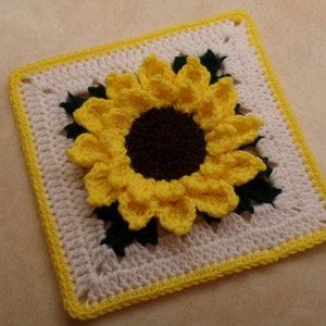 Crochet 10" Sunflower granny square pattern 326 DIGITAL DOWNLOAD ONLY