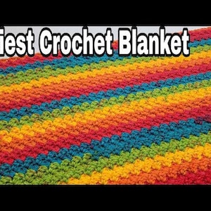 May include: A colorful striped crochet blanket with a rainbow pattern. The blanket is made with a simple stitch and is easy to crochet.