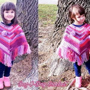 Crochet Kids Poncho Pretty In Pink Crochet Pattern DIGITAL DOWNLOAD ONLY