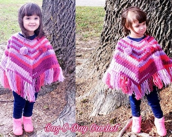 Crochet Kids Poncho Pretty In Pink Crochet Pattern DIGITAL DOWNLOAD ONLY