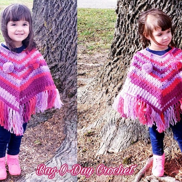 Crochet Kids Poncho Pretty In Pink Crochet Pattern DIGITAL DOWNLOAD ONLY