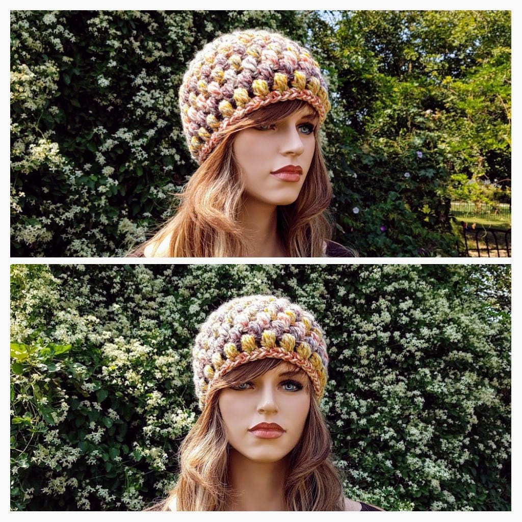 Puff Stitch Crochet Top Down Crochet Beanie Pattern Braided Puff