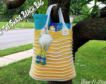 Patrón de bolso de playa de crochet: Rayas de limonada (Descarga digital)