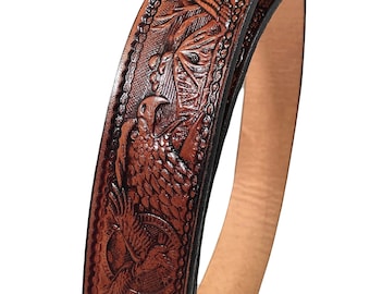 American Eagle Design Handmade Men Western Work Casual Leather Belt USA Made Color Cocoa Brown Made In America