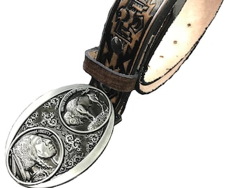 Indian Native Handmade Men Western with Buffalo Nickle Buckle Work Casual Leather Belt USA Made Color Cocoa Brown