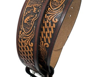 Handcrafted Brown Leather Belt Deer Hunting Mountains Fishing Western Boho Ranch HANDMADE DEER HUNTING ELK ANTLER HUNTER BUCK FAWN DOE HUNT  main image 4