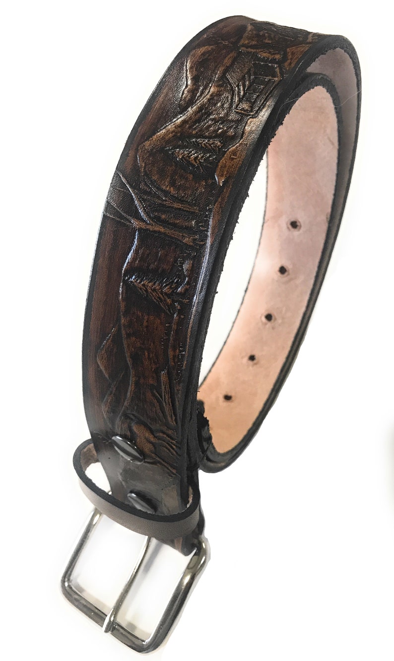 Deer Design Handmade Men Western Work Casual Leather Belt USA Etsy