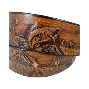 Fishing Design Handmade Men Western Work Casual Leather Belt USA Made Color Brown image 4