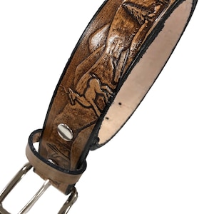 Deer Design Handmade Men Western Work Casual Leather Belt USA Made Color Brown Size 30-52