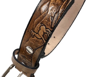 Deer Design Handmade Men Western Work Casual Leather Belt USA Made Color Brown Size 30-52