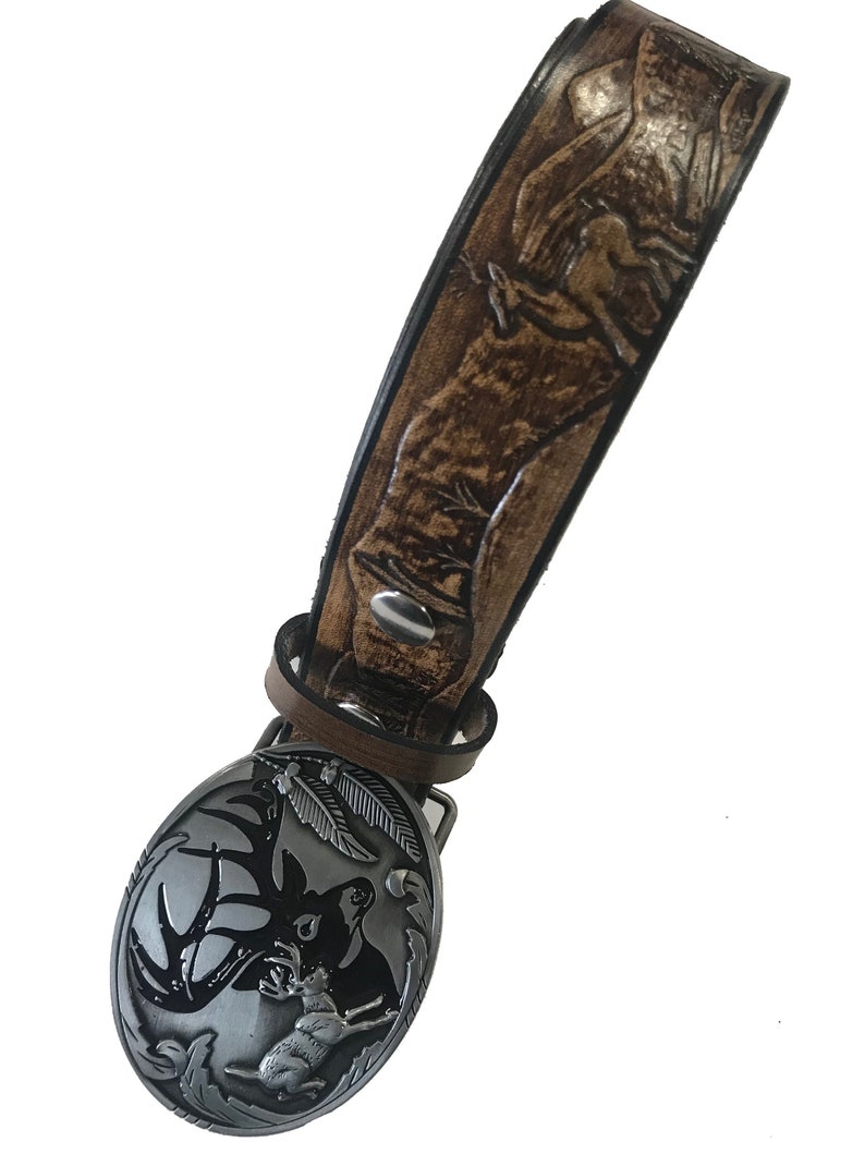 Deer Design Men Leather Belt Leaping Deer Buck Buckle Included Etsy