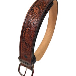 American Eagle Design Handmade Men Western Work Casual Leather Belt USA Made Color Cocoa Brown Made In America image 6