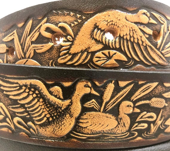 Handmade Duck Embossed Leather Belt - Etsy