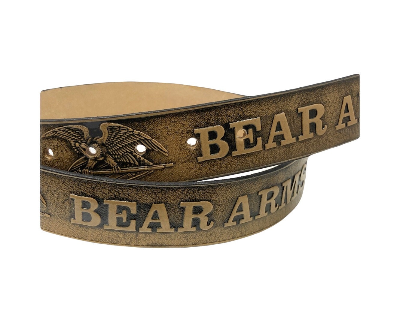 Bear Arms 2nd Amendment Rights Handmade Western Work Casual Leather Belt Brown Made In USA