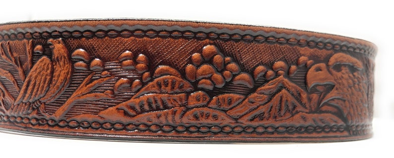 American Eagle Design Handmade Men Western Work Casual Leather Belt USA Made Color Cocoa Brown Made In America image 2