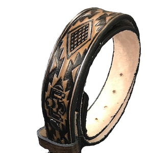 Native Indian Thunderbird Design Handmade Men Western Work Casual Leather Belt USA Made Color Cocoa Brown Sizes 30-52