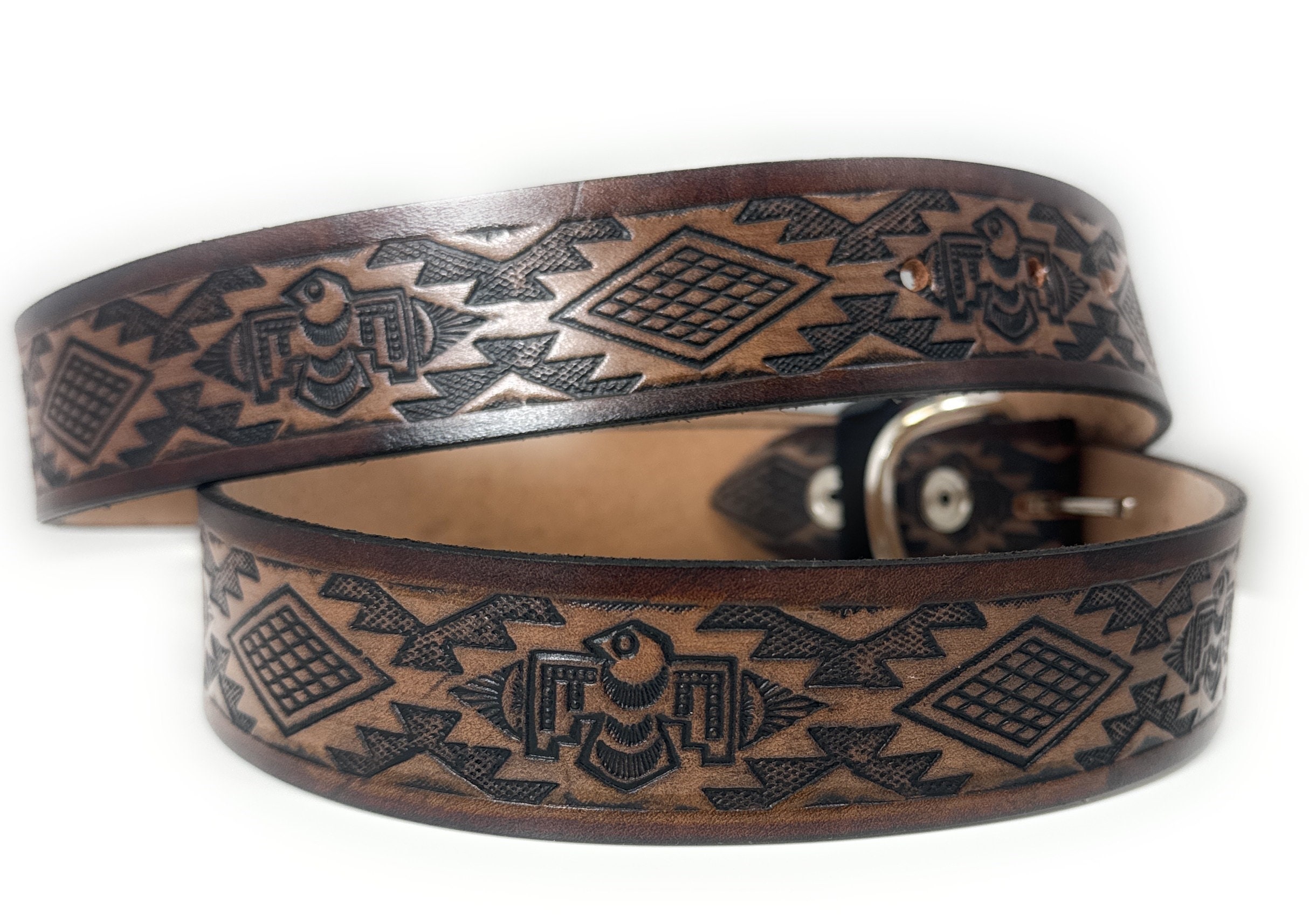 Thunderbird Native leather belt Navajo Thunderbird Copper Buckle Mens Personalized Leather  main image 3