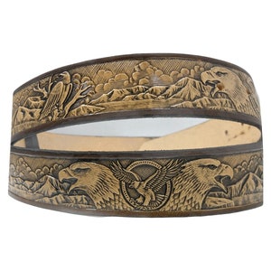 Eagle Design Embossed Handmade Western Work Casual Leather Belt USA Made Color Brown Made In USA