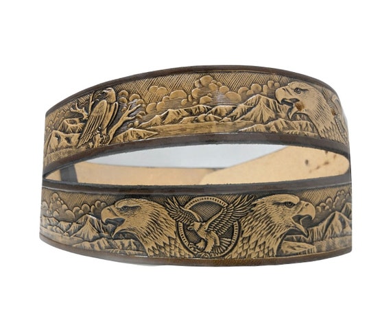 Embossed Eagle Leather Belt: Handmade Western Style, USA Made