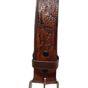 American Eagle Design Handmade Men Western Work Casual Leather Belt USA Made Color Cocoa Brown Made In America image 5