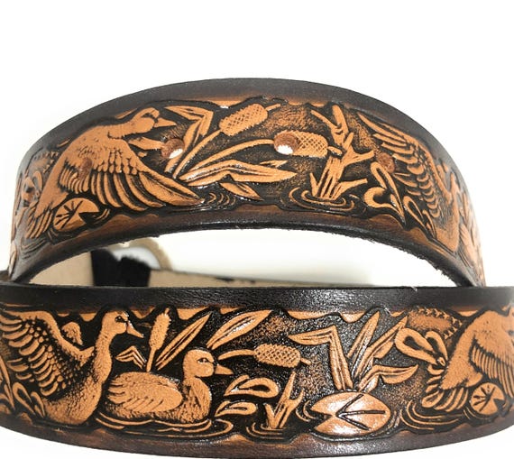 Handmade Duck Embossed Leather Belt - Etsy display picture 1
