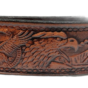American Eagle Design Handmade Men Western Work Casual Leather Belt USA Made Color Cocoa Brown Made In America image 3