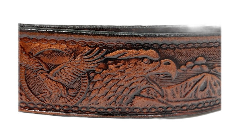 American Eagle Design Handmade Men Western Work Casual Leather Belt USA Made Color Cocoa Brown Made In America image 3