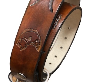 Handmade Fish Stamped Leather Belt: Western Work Belt, USA Made