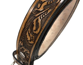 Western Design Oak Leaf Floral Work Casual Leather Belt USA Made Cocoa Brown