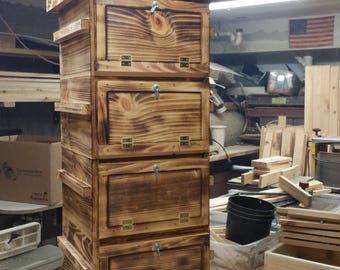Warre hive with windows, with torched finish , 4 boxes fully assembled.