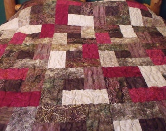 Batik Quilt - Courtepointe faite à la main - Couette pleine grandeur - Minky Quilt