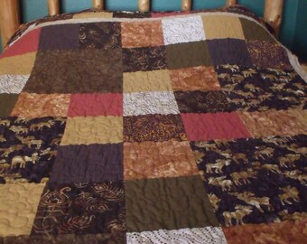 Batik Quilt - Courtepointe faite à la main - Pleine grandeur - Unique