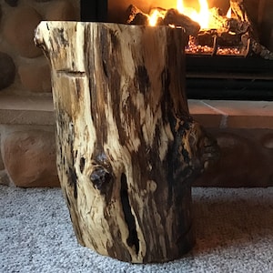 Live Edge Stump Table - River Rock/Lake Rock Oak Stump Table - Rustic Table - Stump Stool - Log Stump
