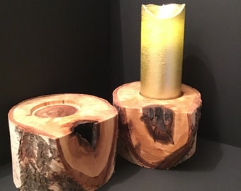 Home Unity Candle Holders Spa Rounded Turned Colums Candle Holder Stand Wooden Burnt Candle Holders Party Country Style Idle Gift for Wedding 7.5 Inch Set of 2 Candalbras 