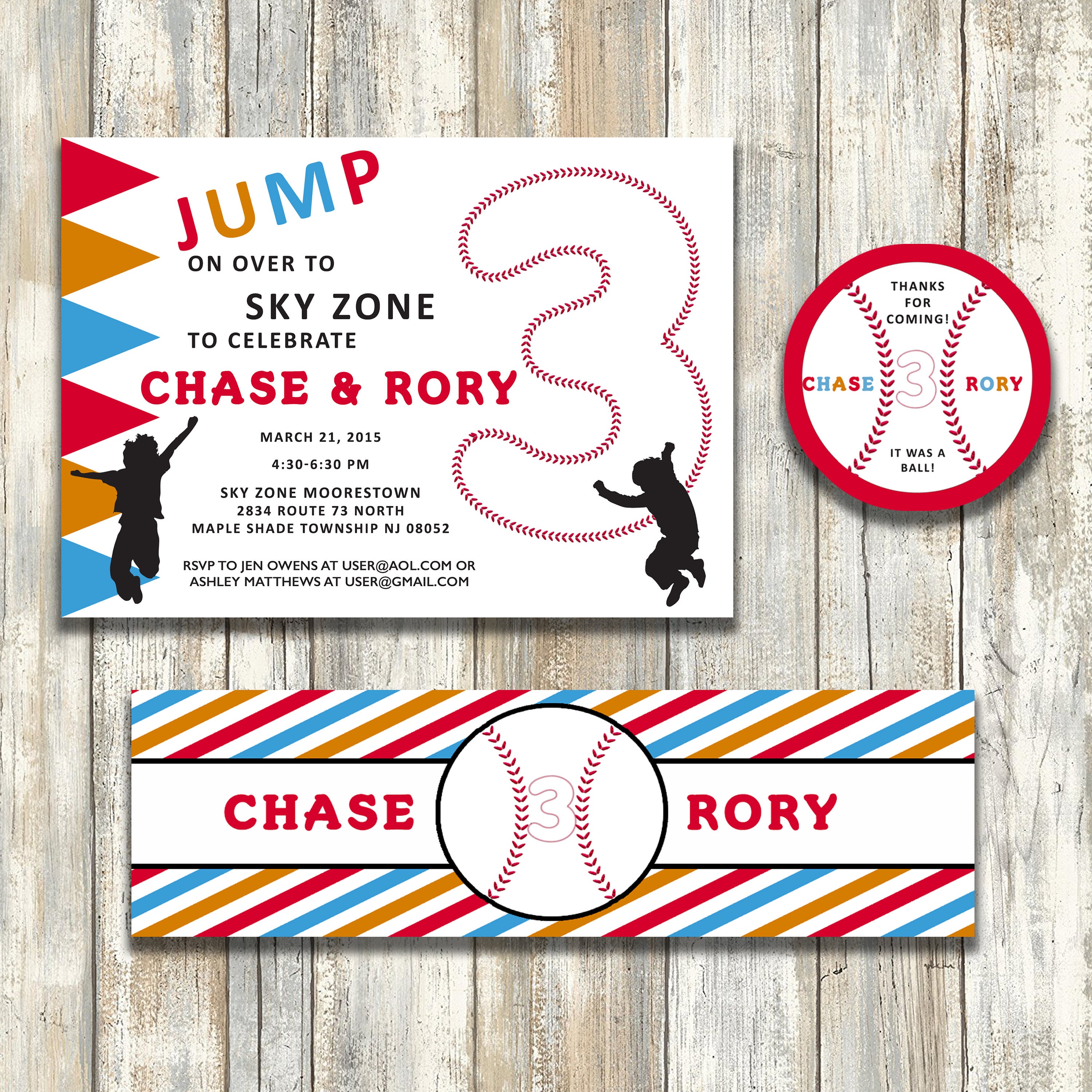 Digital* Sky Zone Baseball 3rd Birthday Invitation