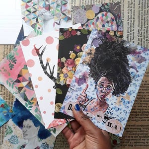 Lot de 5 Grandes Cartes postales  au choix, illustration portrait poétique